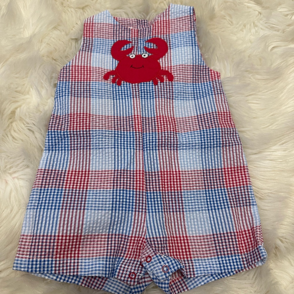 NWOT Petit Ami Red and Blue Plaid one piece with Crab